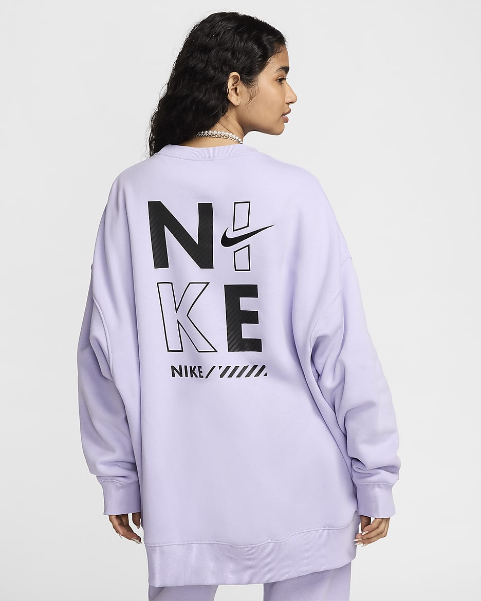 Sweat oversize à col ras-du-cou en tissu Fleece Nike Sportswear pour femme - Hydrangeas