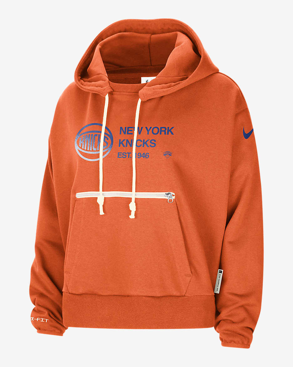 New York Knicks Standard Issue Women's Nike Dri-FIT NBA Pullover Hoodie - Brilliant Orange/Rush Blue