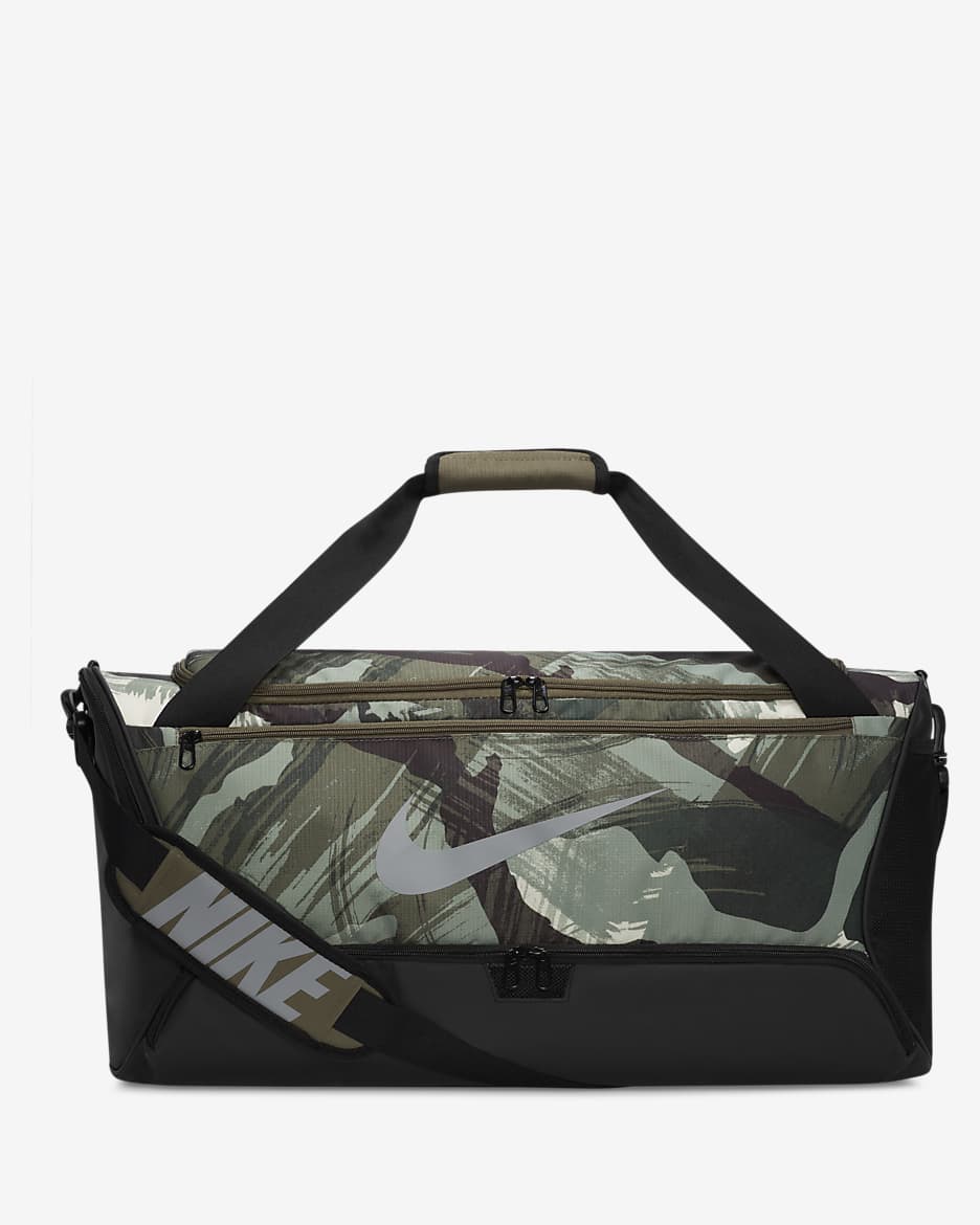Nike Brasilia 9.5 Printed Training Duffel Bag (Medium, 60L) - Medium Olive/Black/Particle Grey