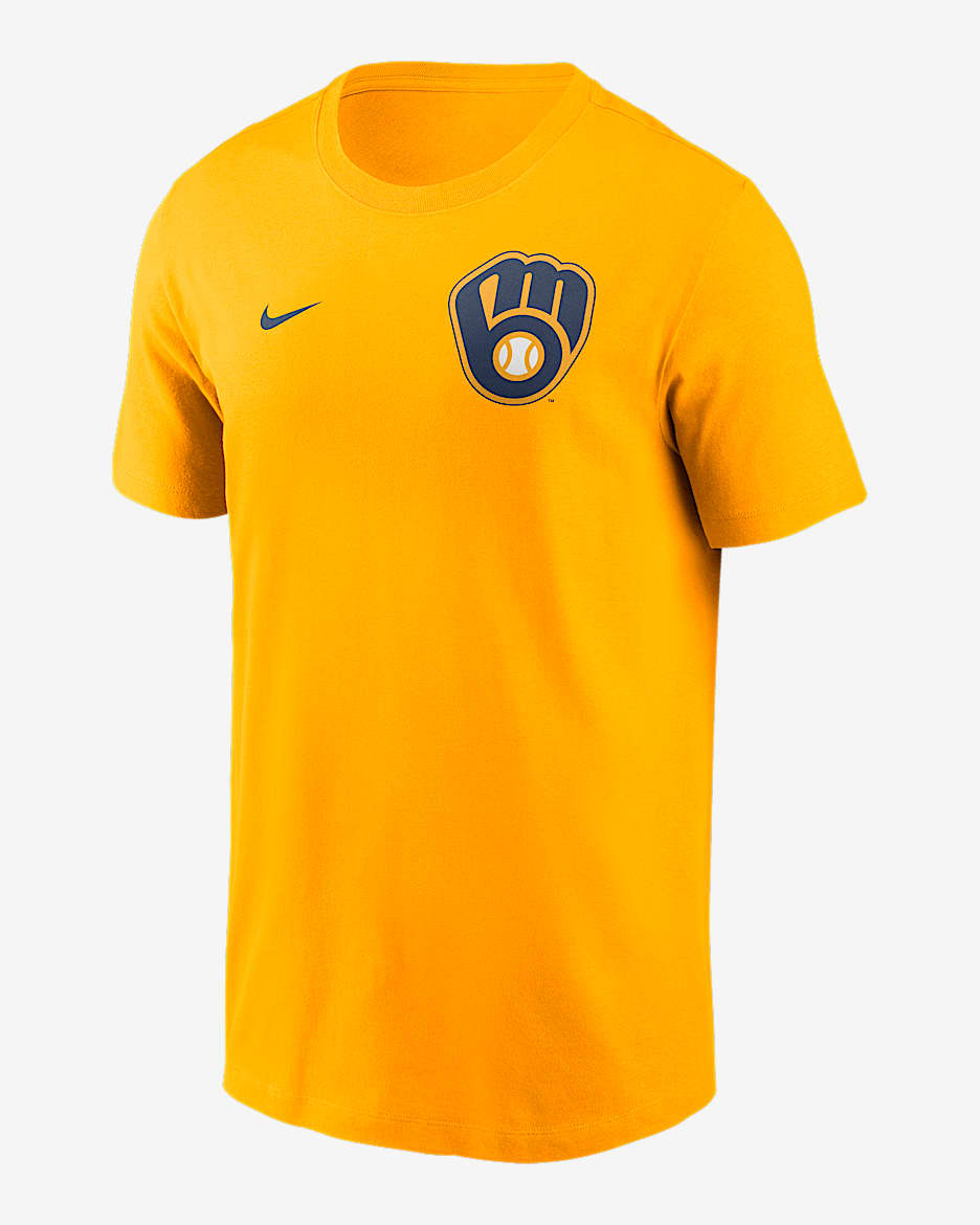 Playera Nike de la MLB para hombre Milwaukee Brewers 2-Hit - Oro