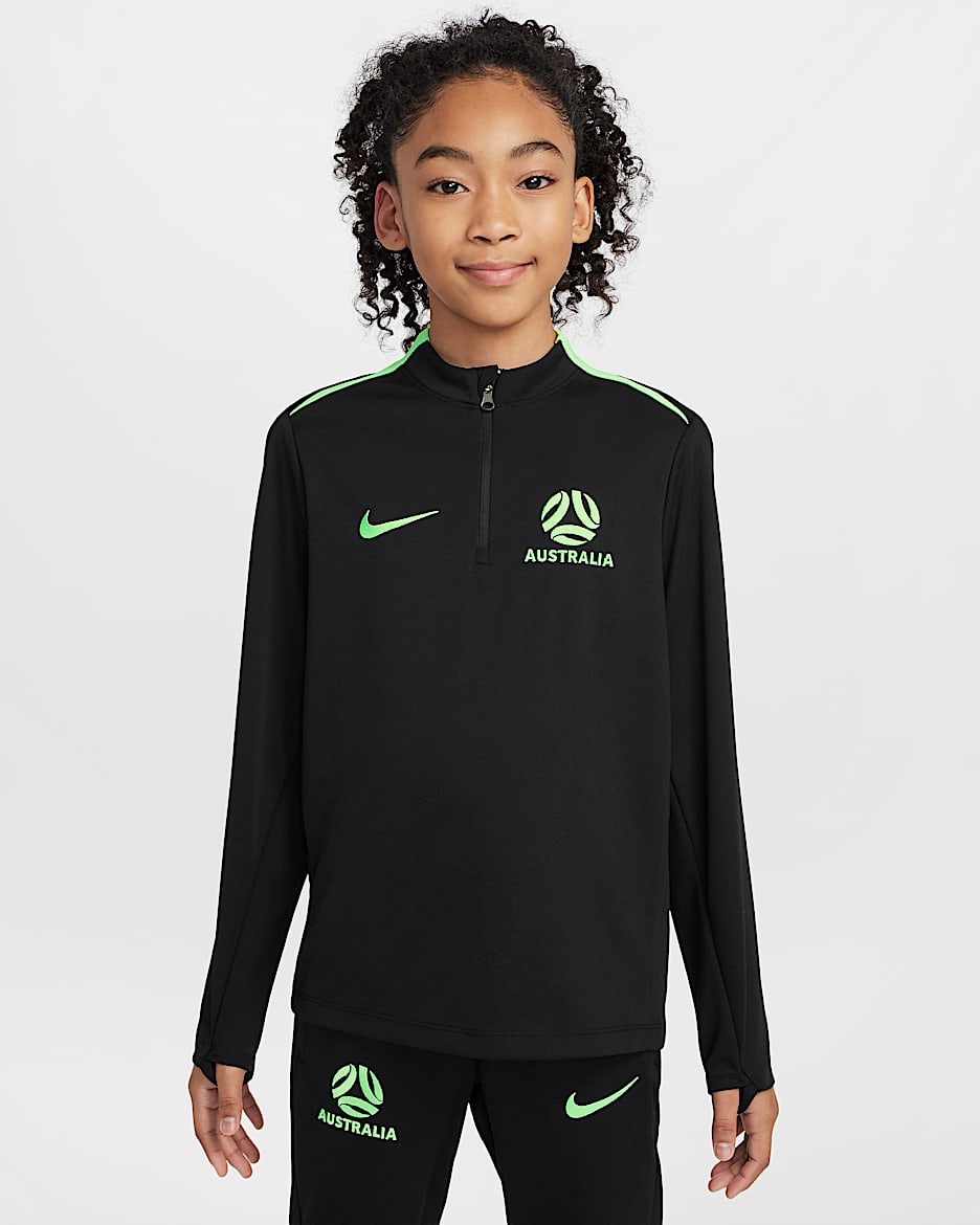 Australia Academy Pro Older Kids' Nike Dri-FIT Football Knit Drill Top - Black/Lime Blast/Lime Blast