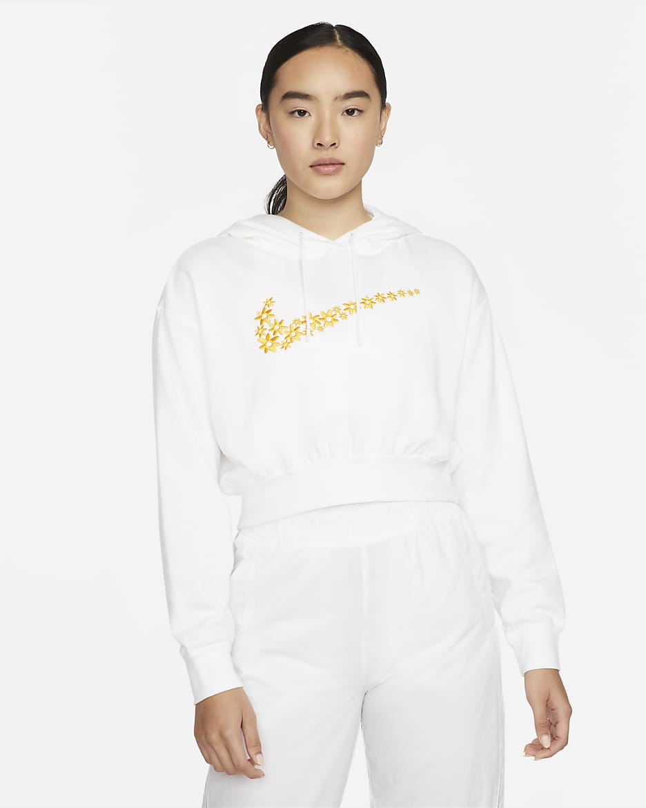 เสื้อมีฮู้ดผ้าฟลีซโอเวอร์ไซส์ผู้หญิง Nike Sportswear - ขาว/Dark Sulfur