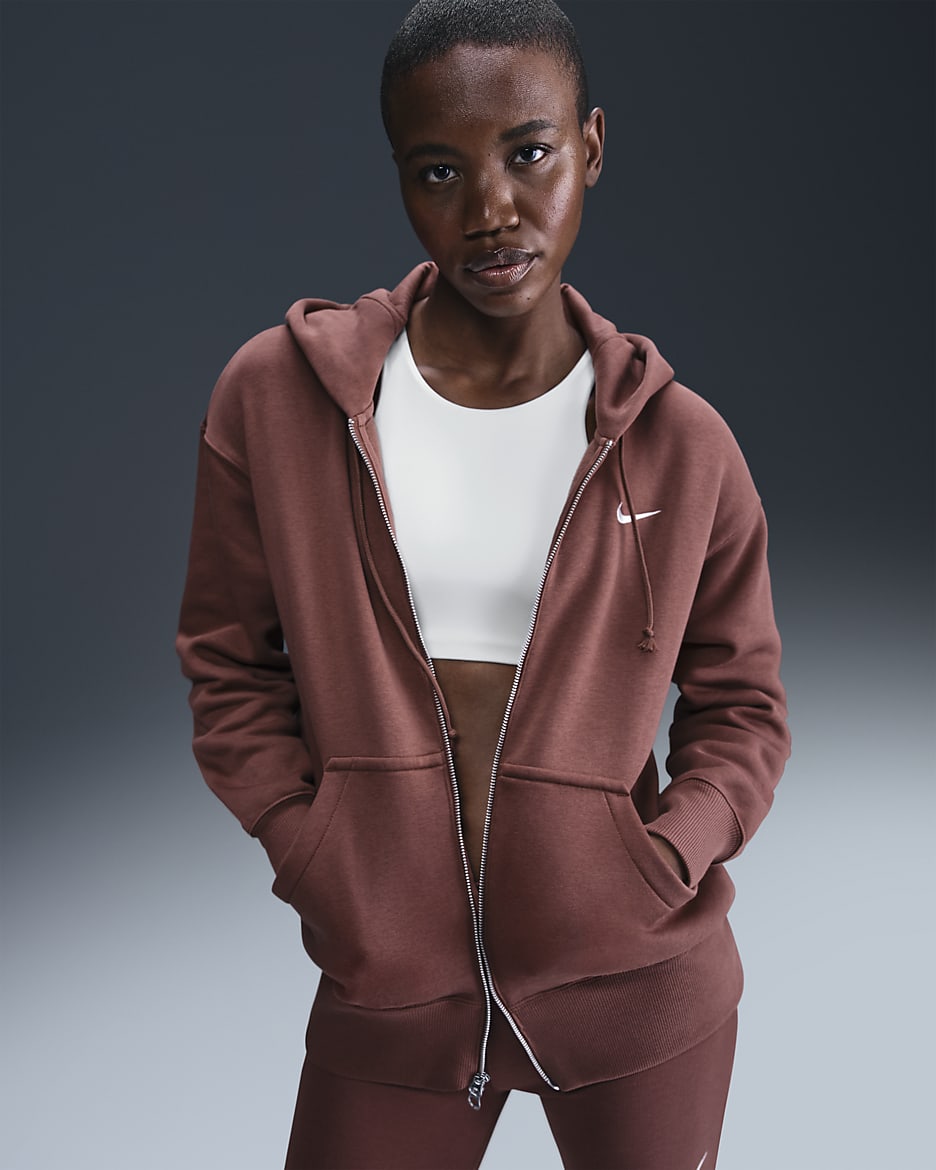 Nike Sportswear Phoenix Fleece Women's Oversized Full-Zip Hoodie - Red Sepia/Sail
