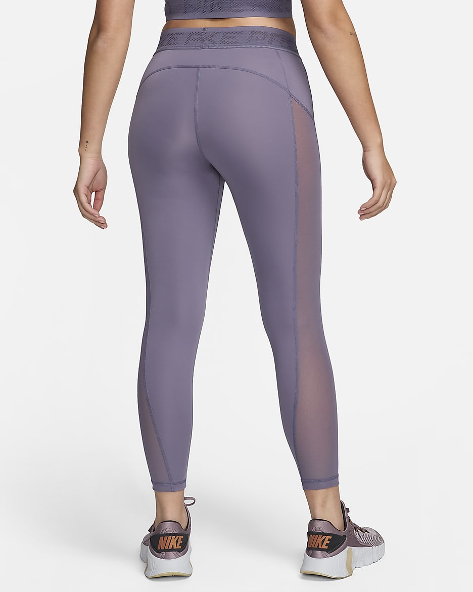 Nike Pro Leggings de 7/8 talle medio con paneles de malla - Mujer - Daybreak/Blanco