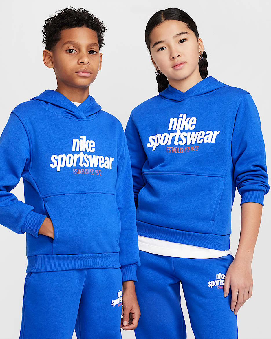 Sudadera con gorro para niños talla grande Nike Sportswear Club Fleece - Royal juego/Naranja seguridad/Blanco