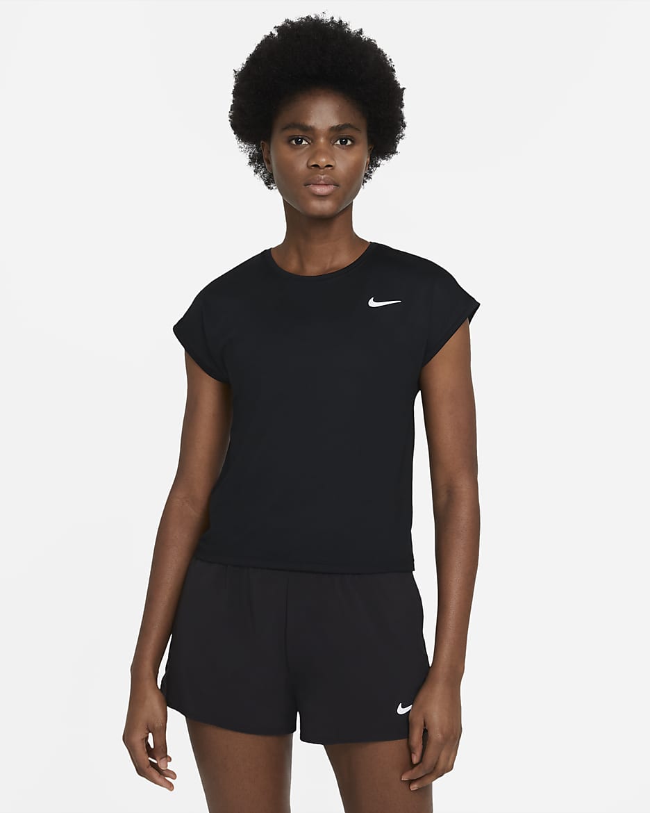 ナイキコート Dri-FIT ビクトリー ウィメンズ ショートスリーブ テニストップ - ブラック/ホワイト
