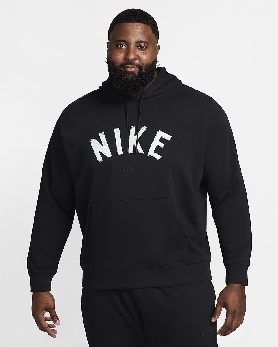 Nike Swoosh Men's Dri-FIT French Terry Pullover Fitness Hoodie - Black/Black/White