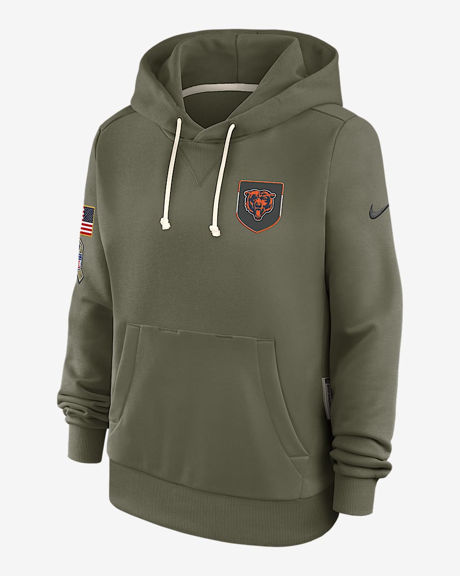 Chicago Bears Salute to Service Sideline Women's Nike Dri-FIT NFL Pullover Hoodie - Olive