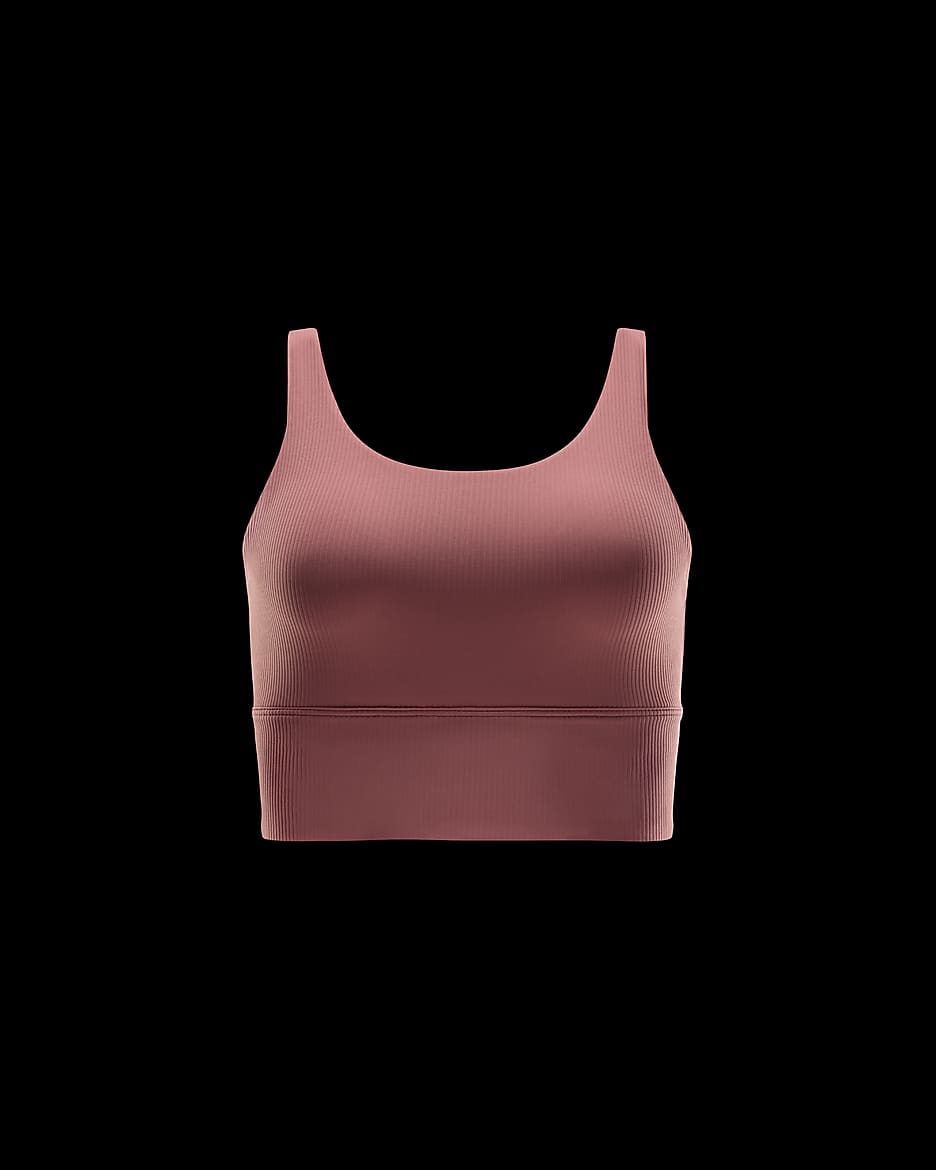 Bra deportivo de baja sujeción de talle largo con almohadillas para mujer Nike Zenvy Rib - Rosa cañón/Rosa cañón/Blanco