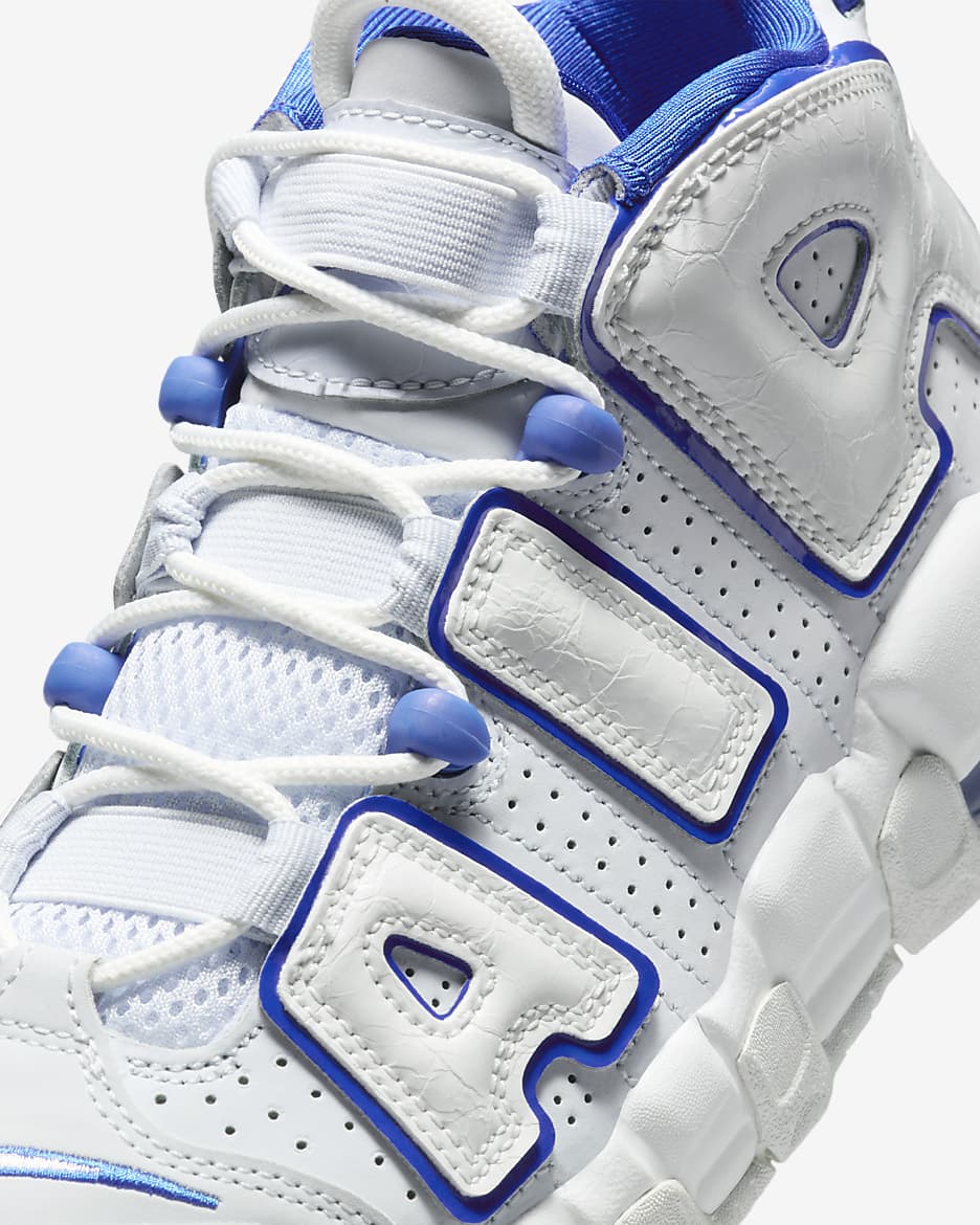 Tenis para niños grandes Nike Air More Uptempo - Blanco cumbre/Gris fútbol/Azul carrera