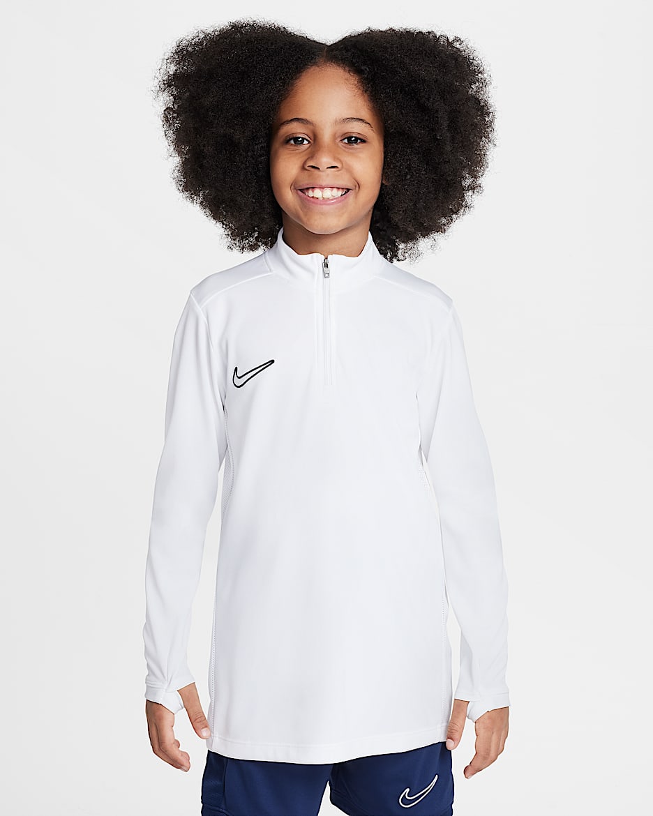 Maglia da calcio per allenamento Dri-FIT a manica lunga con zip a 1/4 Nike Academy – Ragazzo/a - Bianco/Bianco/Nero