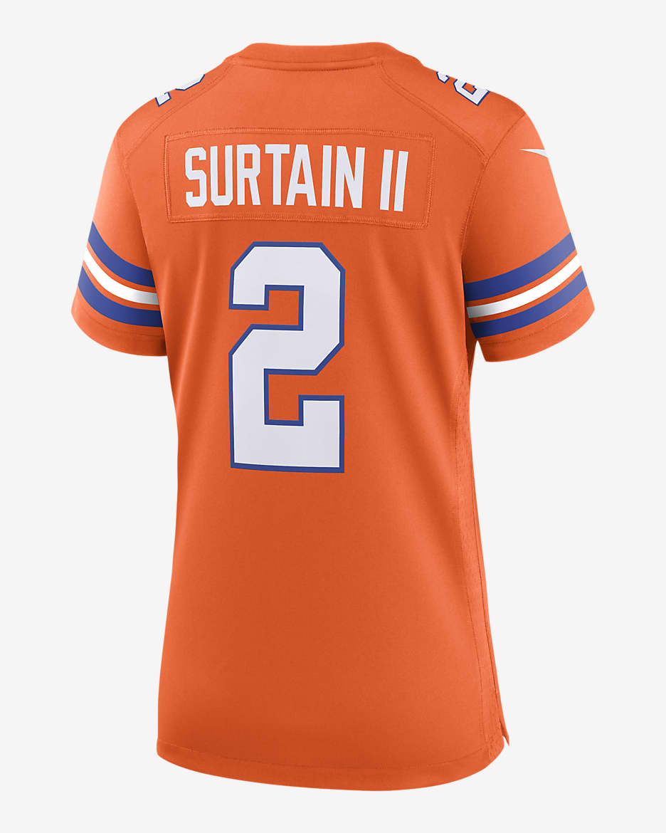 Jersey de fútbol americano Nike de la NFL Game para mujer Patrick Surtain II Denver Broncos - Naranja