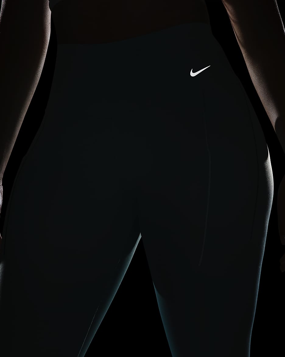 Leggings de 7/8 de tiro alto y sujeción media con bolsillos para mujer Nike Universa - Mineral/Negro