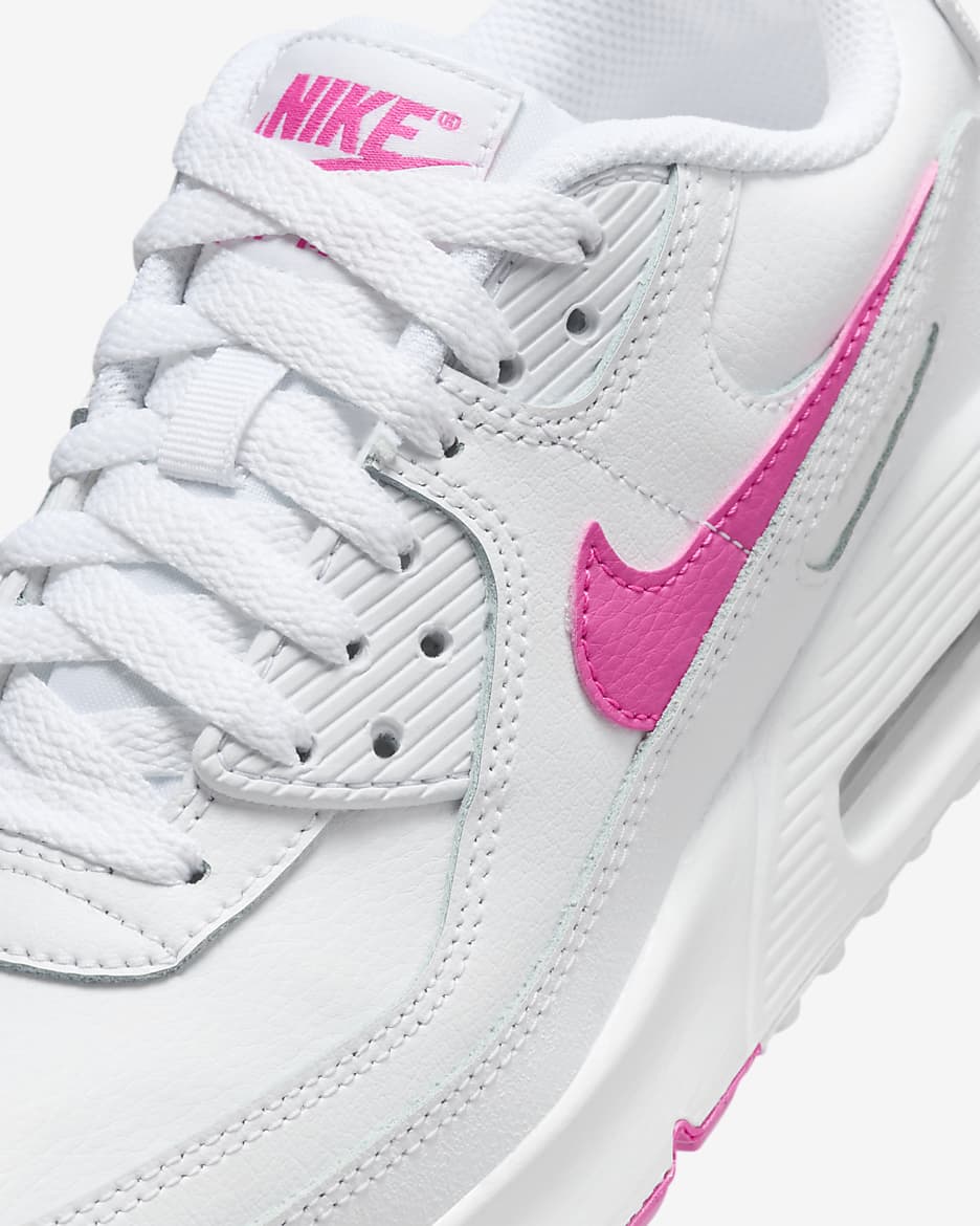 Nike Air Max 90 Big Kids' Shoes - White/Laser Fuchsia