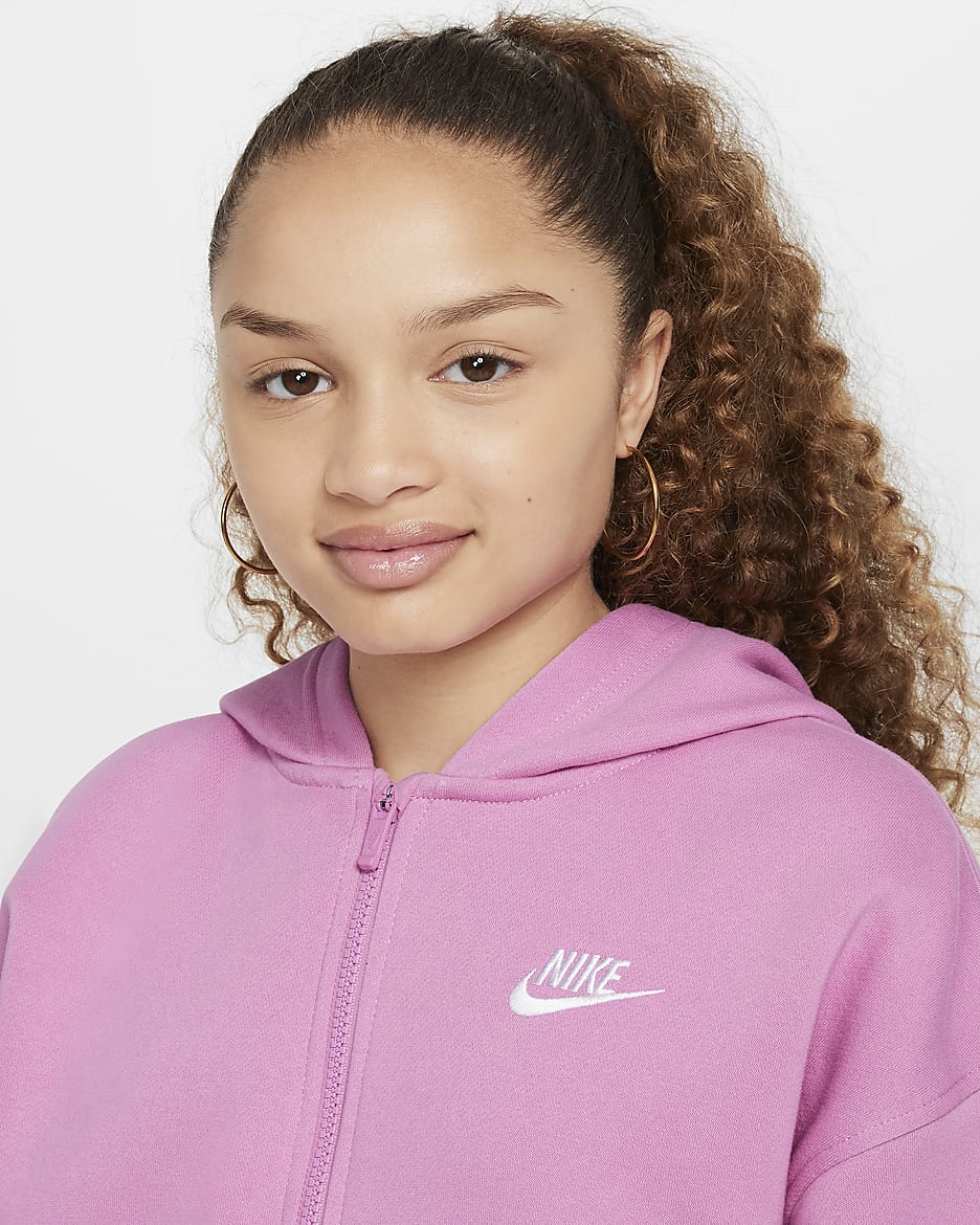 Nike Sportswear Club Fleece Big Kids' Oversized Full-Zip Hoodie - Magic Flamingo/White