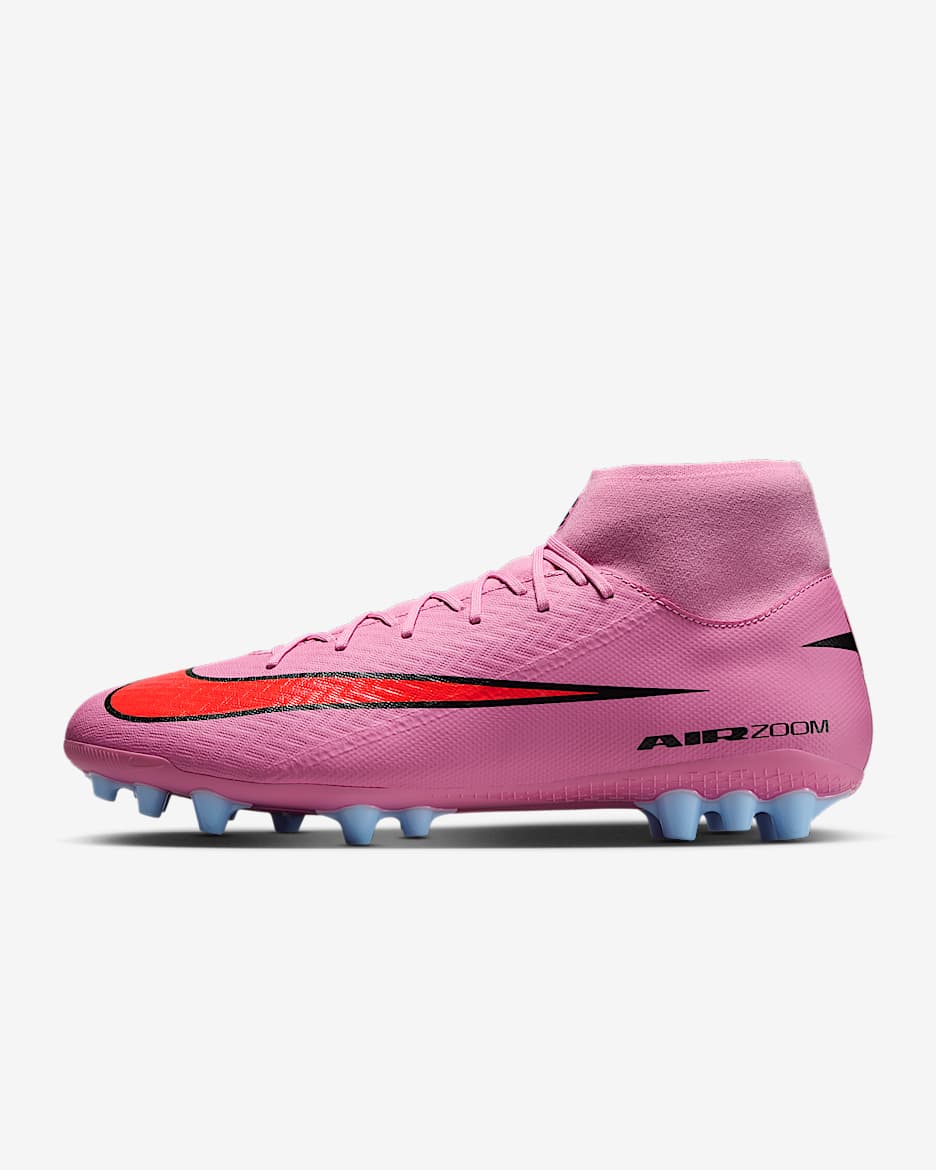 Tacos de fútbol para pasto artificial de corte high Nike Mercurial Superfly 10 Academy - Flamenco mágico/Carmesí total/Negro