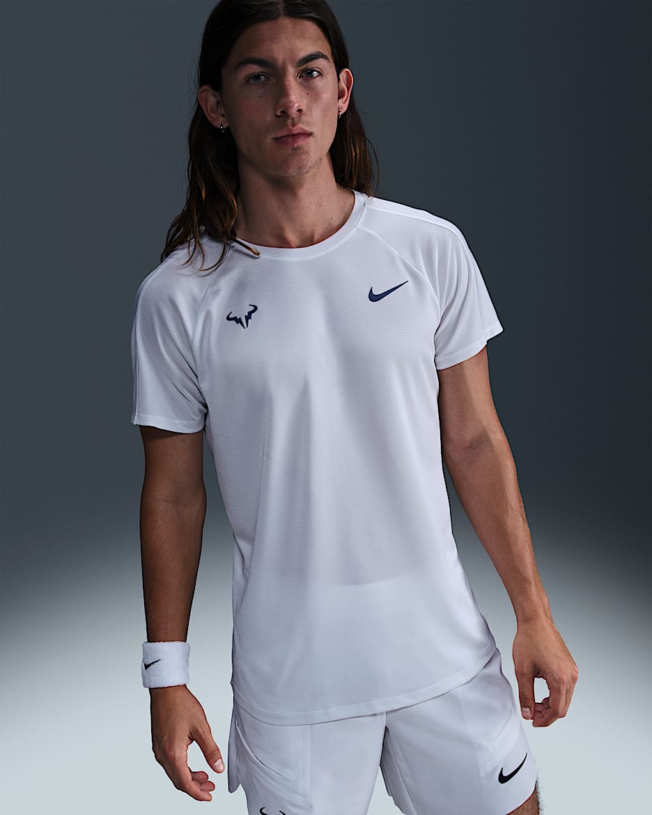 Haut de tennis à manches courtes Nike Dri-FIT Rafa Challenger pour homme - Blanc/Diffused Blue