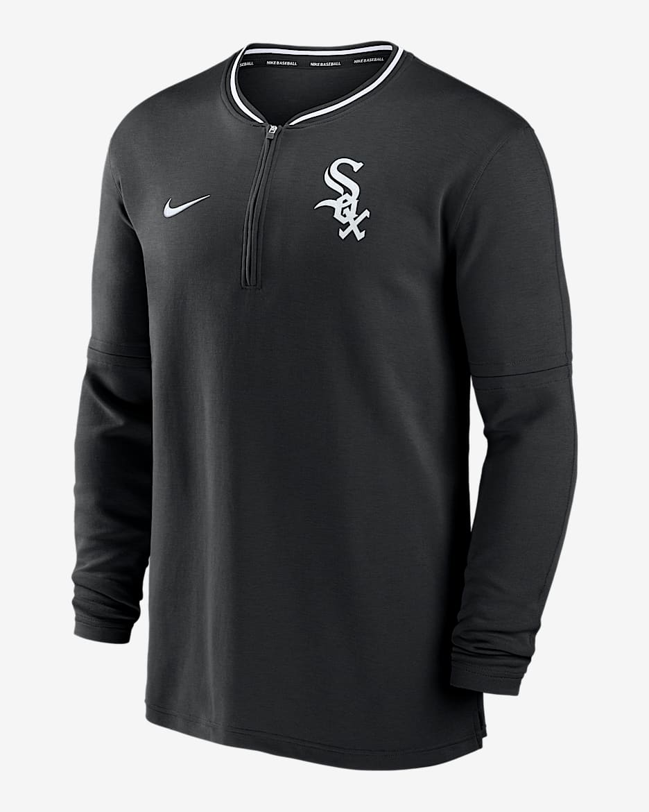 Playera de manga larga Nike Dri-FIT de la MLB de medio cierre para hombre Chicago White Sox Authentic Collection - Negro