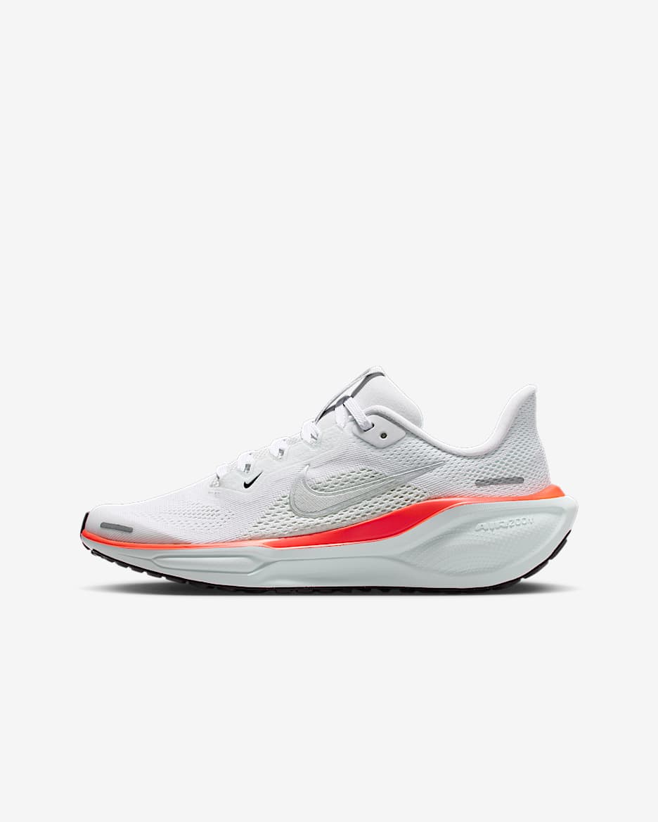 Nike Pegasus 41 Older Kids' Road Running Shoes - White/Barely Green/Bright Crimson/Metallic Silver
