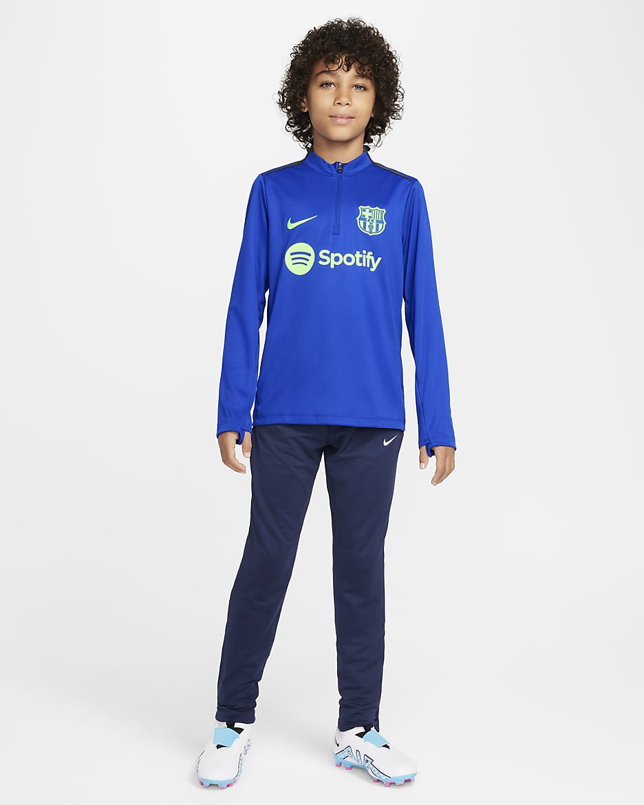 F.C. Barcelona Academy Pro Older Kids' Nike Dri-FIT Football Drill Top - Old Royal/Anthracite/Lime Blast