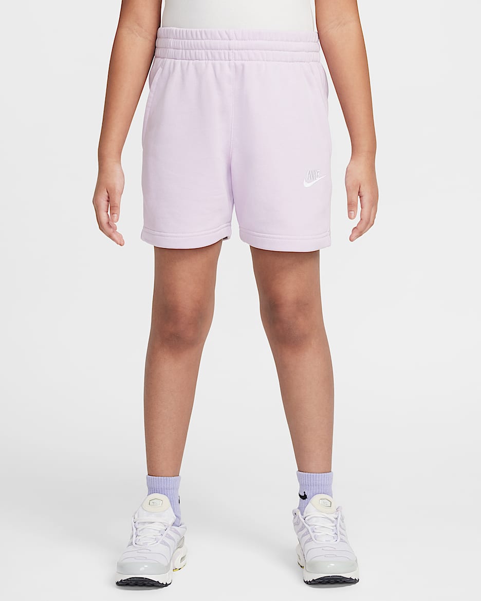 Shorts de French Terry de 5" para niña talla grande Nike Sportswear Club Fleece - Muñeca/Muñeca/Blanco
