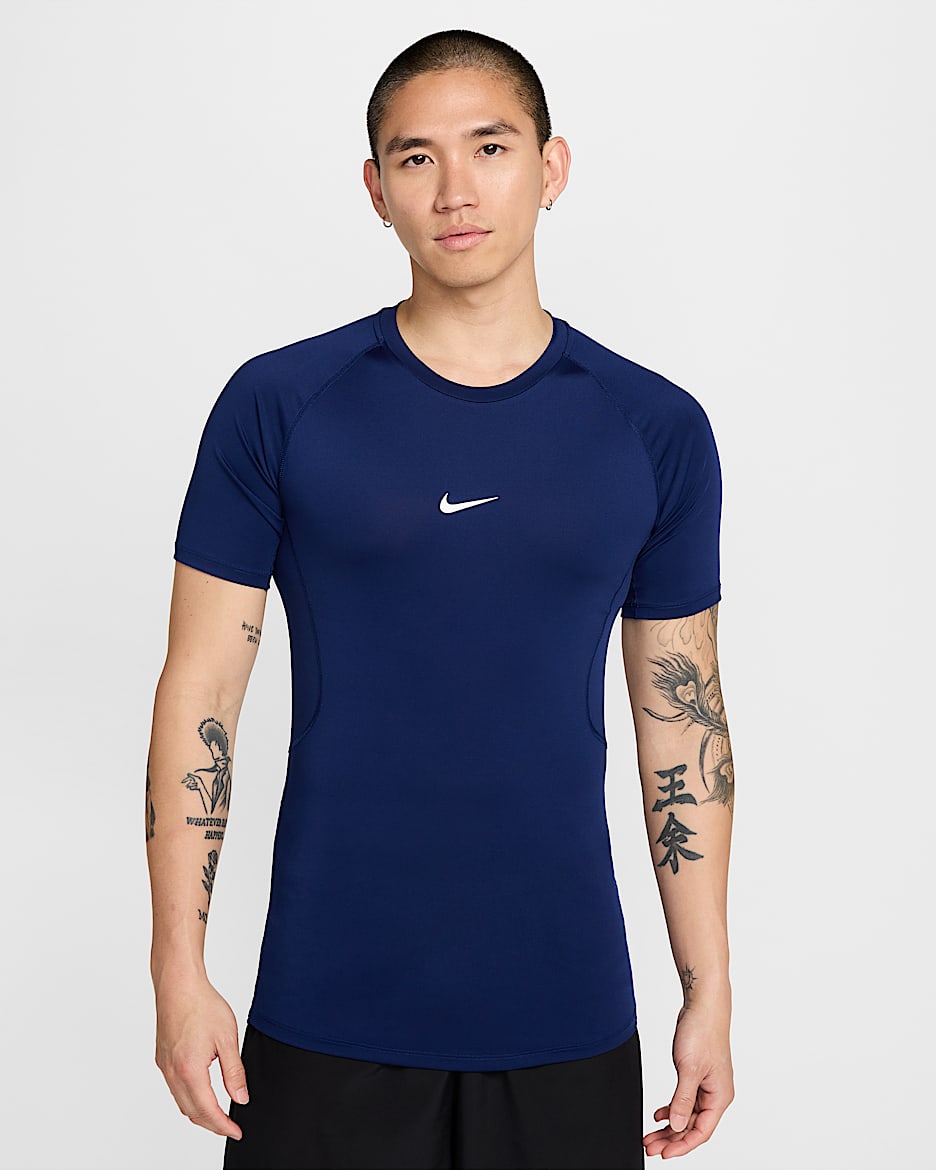 ナイキ プロ メンズ Dri-FIT タイト ショートスリーブ フィットネストップ - ブルーボイド/ホワイト