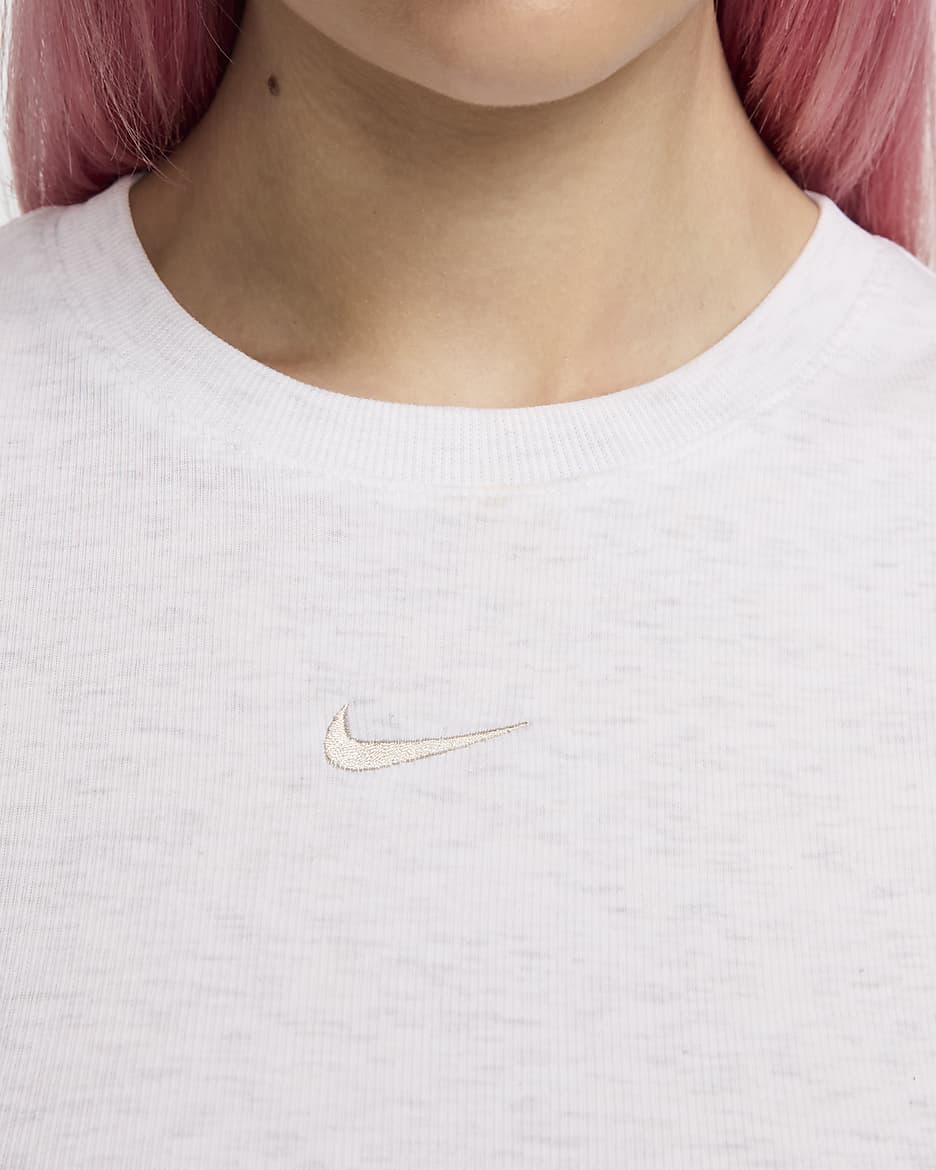 Nike Sportswear Chill Knit Dar Crop Mini Fitilli Kadın Atleti - Birch Heather/Light Orewood Brown