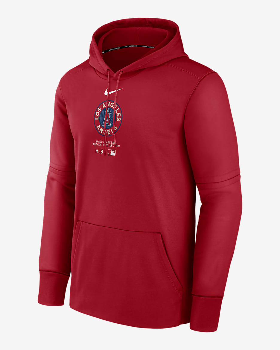 Los Angeles Angels City Connect Practice Men's Nike Therma MLB Pullover Hoodie - Red