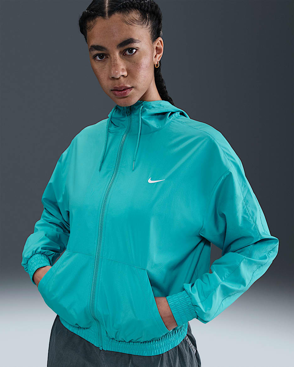 Nike Sportswear Classic Wovens Women's Loose UV Hooded Jacket - Dusty Cactus/White