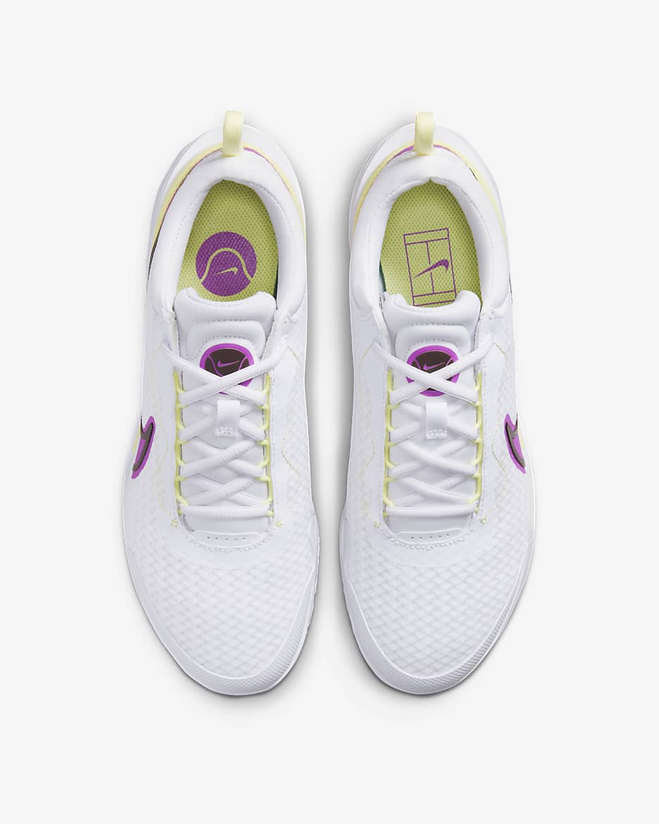 NikeCourt Air Zoom Pro Women's Hard Court Tennis Shoes - White/Citron Tint/Earth/Fuchsia Dream