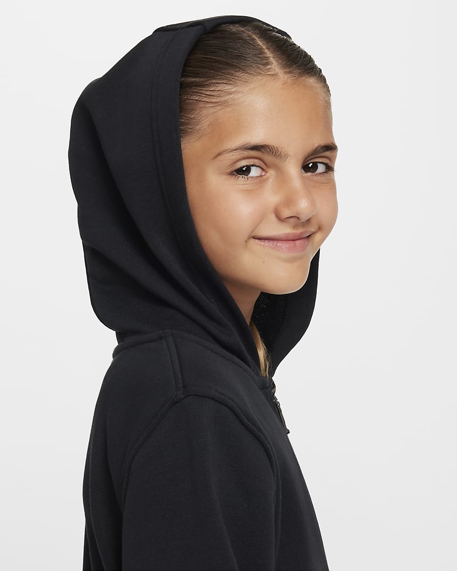 Nike Club Fleece Big Kids' French Terry Full-Zip Hoodie - Black/White