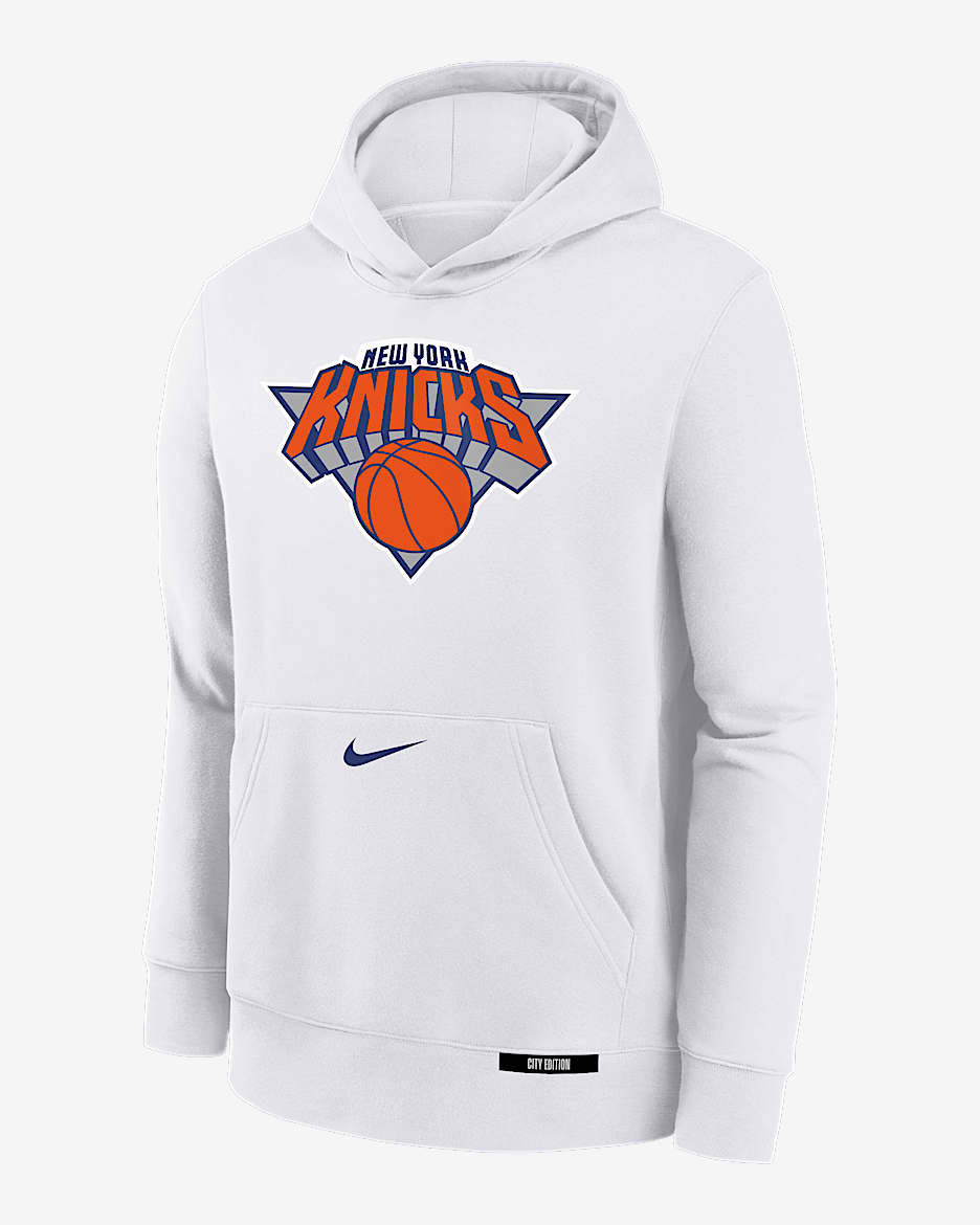 Sudadera con gorro sin cierre Nike de la NBA para niños talla grande New York Knicks Club City Edition - Blanco