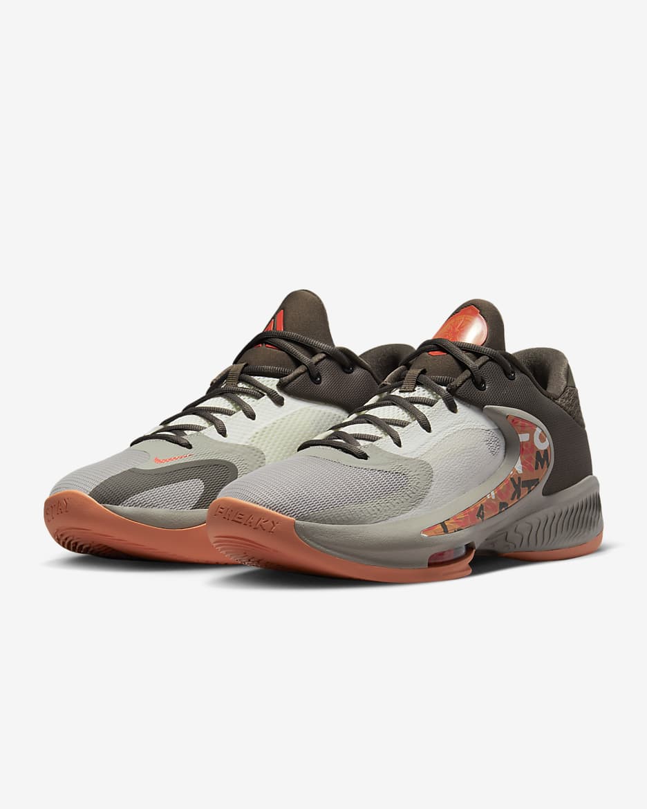 Giannis Freak 4 "Letter Bros" Basketball Shoes - Ironstone/Cobblestone/Sail/Orange Trance