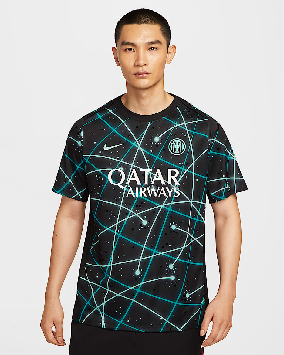 Inter de Milán Academy Pro Camiseta de fútbol de manga corta para antes del partido Nike Dri-FIT - Hombre - Negro/Hyper Turquoise/Dusty Cactus/Hyper Turquoise