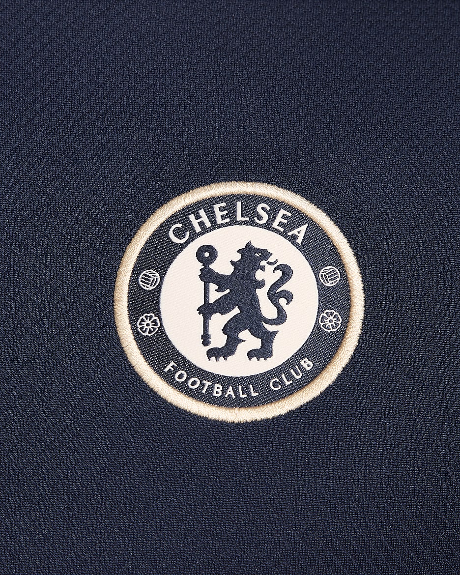 Chelsea F.C. Strike Men's Nike Dri-FIT Football Short-Sleeve Knit Top - Obsidian/Obsidian/Light Photo Blue/Guava Ice