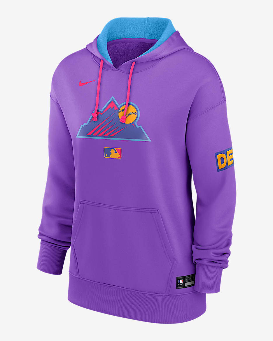 Colorado Rockies Authentic Collection City Connect Women's Nike Therma MLB Pullover Hoodie - Purple