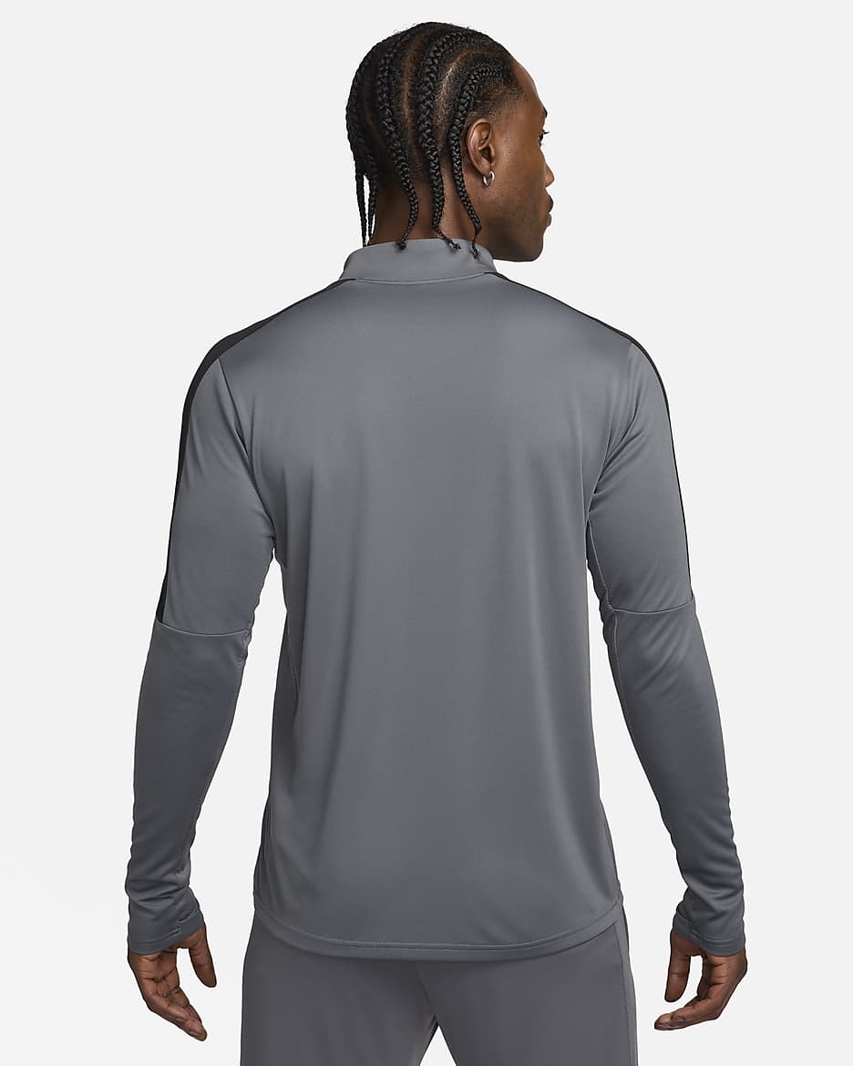 Męska koszulka piłkarska z zamkiem 1/2 Dri-FIT Nike Academy - Iron Grey/Czerń/Sunset Pulse