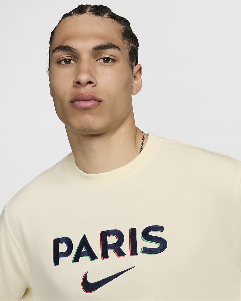 Paris Saint-Germain Club Men's Nike Football French Terry Crew-Neck Sweatshirt - Coconut Milk/Midnight Navy