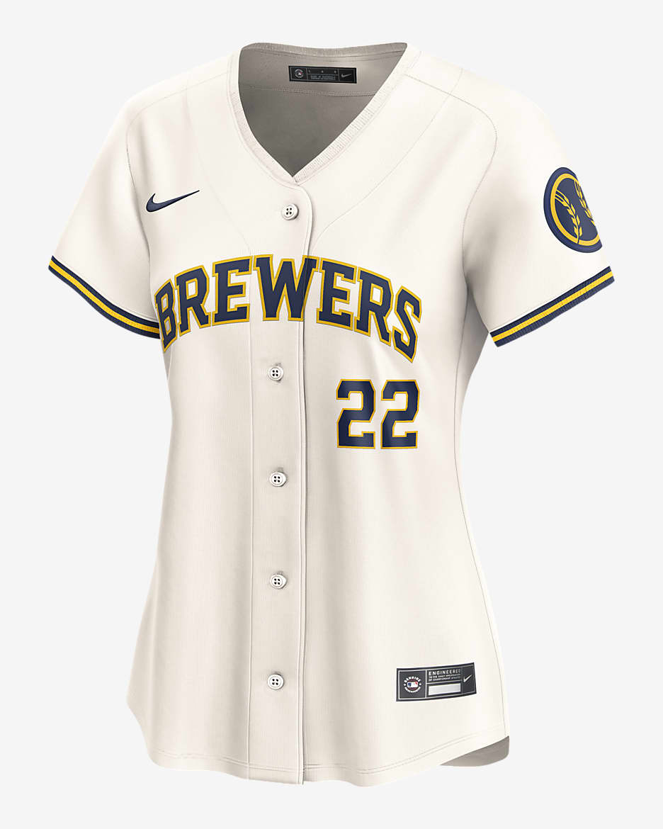 Jersey Nike Dri-FIT ADV de la MLB Limited para mujer Christian Yelich Milwaukee Brewers - Crema