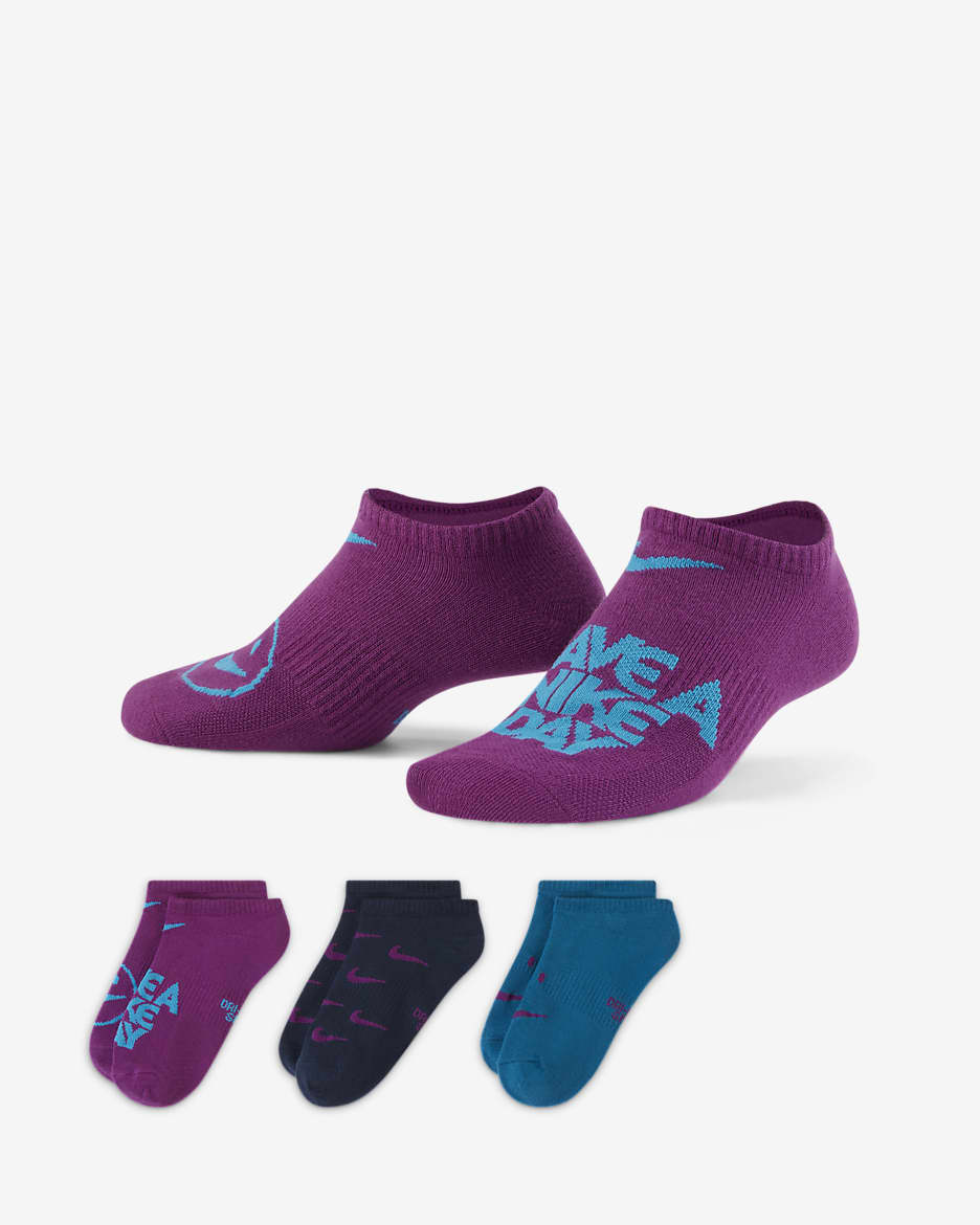 Nike Everyday Big Kids' Lightweight No-Show Socks (3 Pairs) - Multi-Color