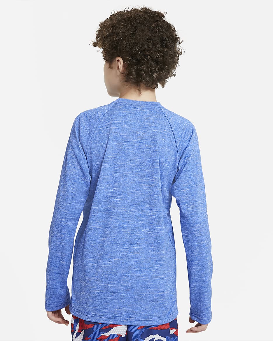 Camiseta de natación Hydroguard de manga larga para niño talla grande Nike Heather - Royal juego