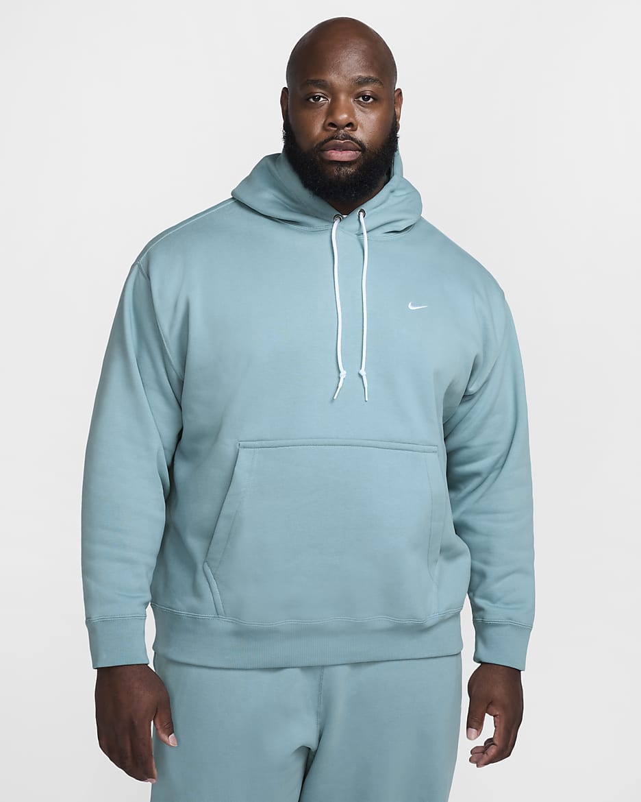 Felpa pullover in fleece con cappuccio Nike Solo Swoosh – Uomo - Denim Turquoise/Bianco