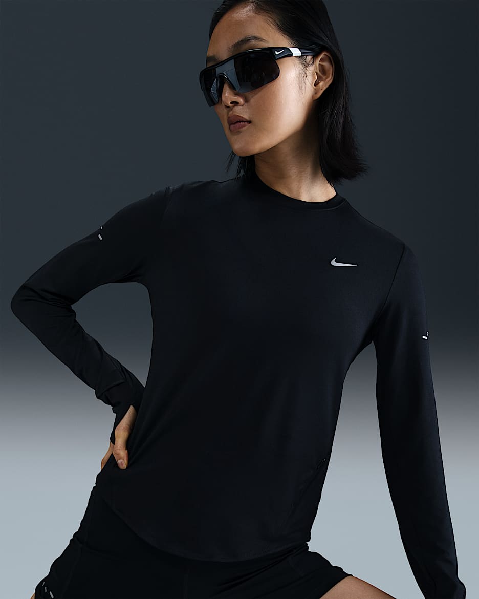 ナイキ スウィフト ウィメンズ Dri-FIT UV ロングスリーブ クルーネック ランニングトップ - ブラック