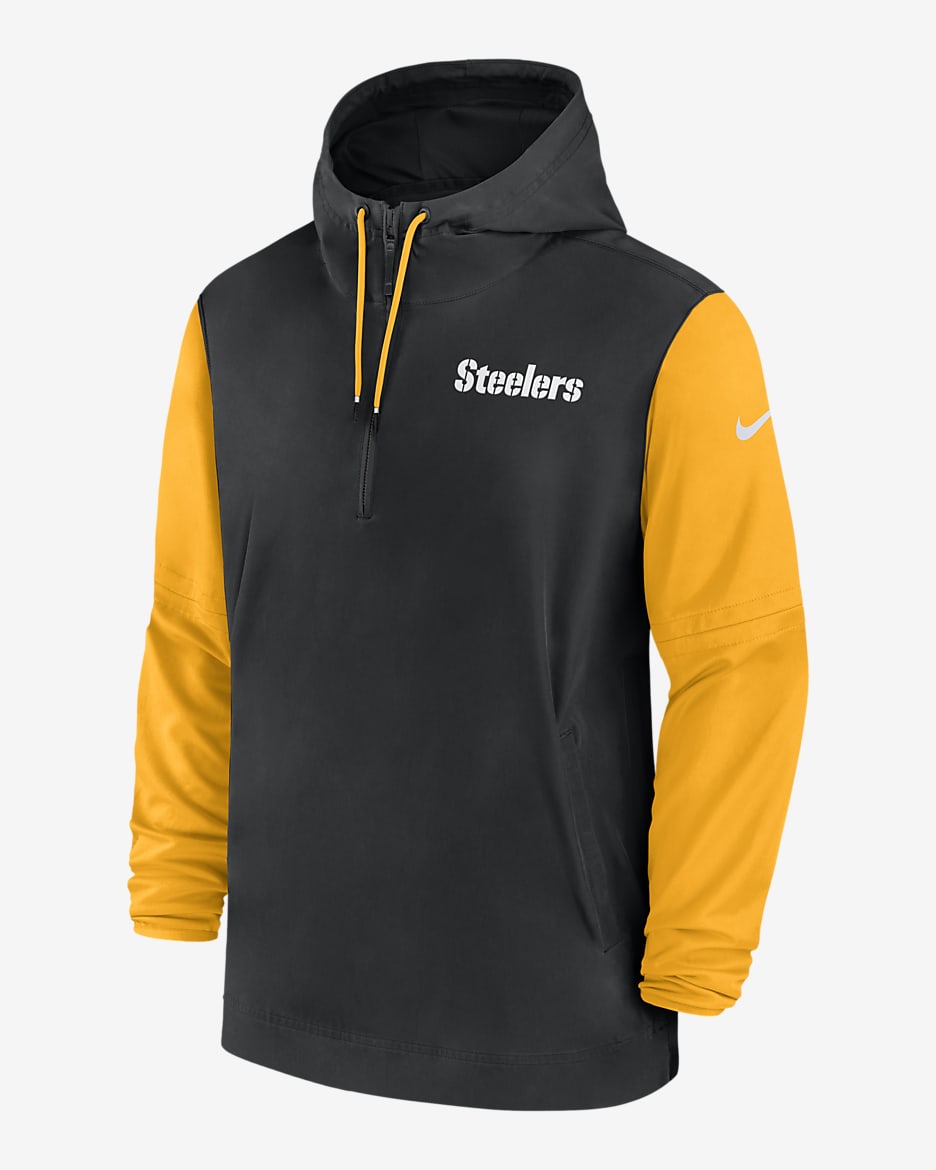Pittsburgh Steelers Sideline Pre-Game Player Men's Nike NFL 1/2-Zip Hooded Jacket - Black