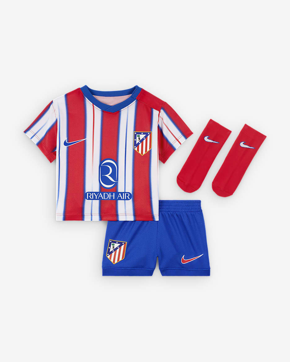 Atlético Madrid 2024 Stadium (bortedrakt) Nike Football Replica draktsett i tre deler til sped-/småbarn - Hyper Royal/Light Crimson/Hvit