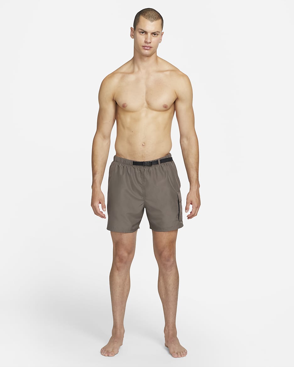 Nike verstaubare Schwimmhose mit Gürtel für Herren (ca. 12,5 cm) - Ironstone/Schwarz/Weiß