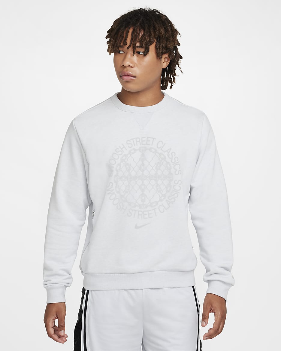 Sudadera de cuello redondo de básquetbol Dri-FIT para hombre Nike Standard Issue - Platino puro/Marfil pálido