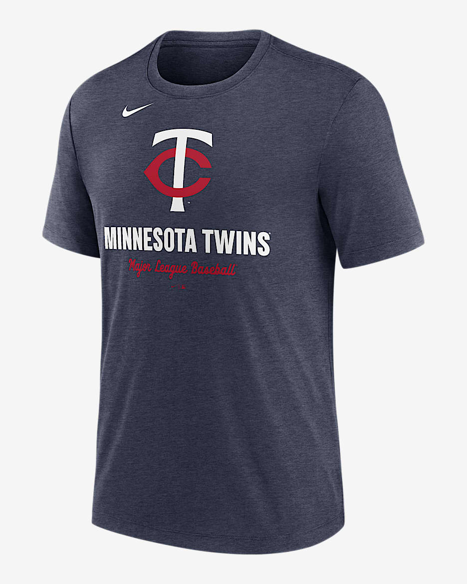 Playera Nike de la MLB para hombre Minnesota Twins Logo - Azul marino jaspeado