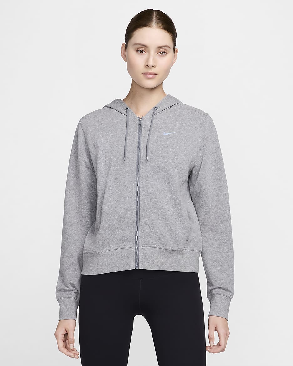 Nike Dri-FIT One Women's Full-Zip French Terry Hoodie - Carbon Heather/Black