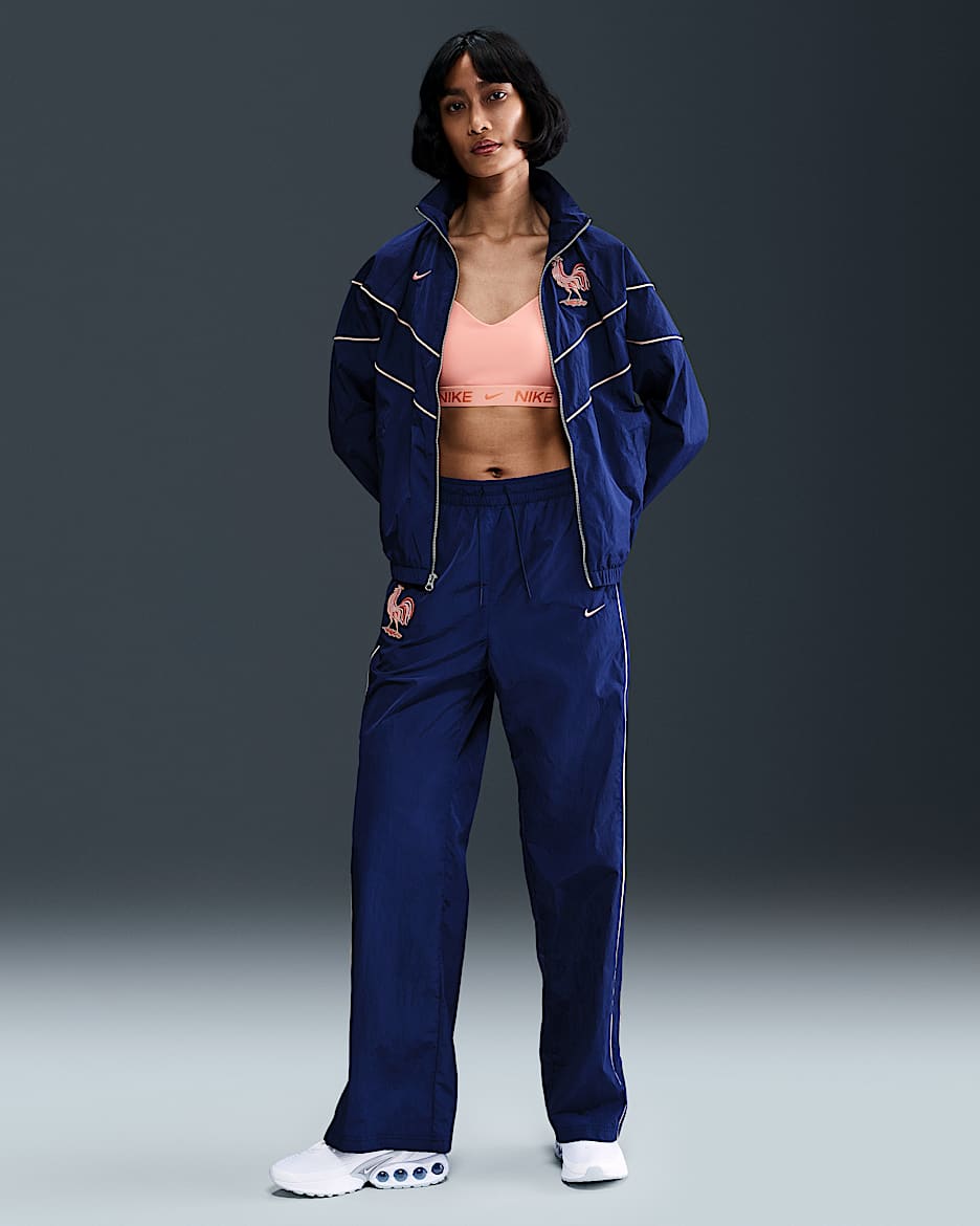 FFF Windrunner Nike Yüksek Belli Dokuma Kadın Futbol Eşofman Altı - Blue Void/Blue Void/Washed Coral/Bleached Coral
